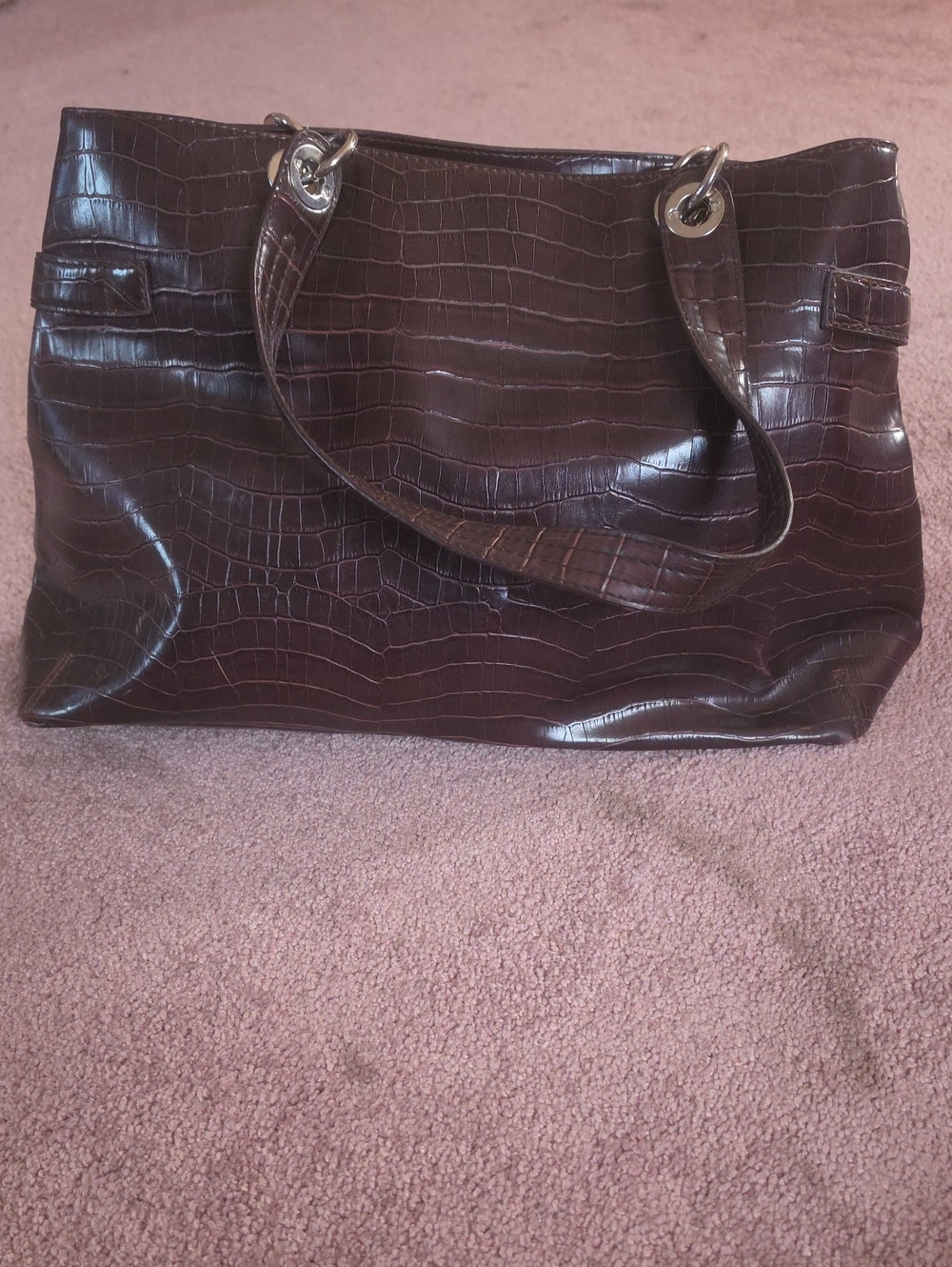 Worthington Dark Brown Croc-Embossed Tote with Silver Hardware